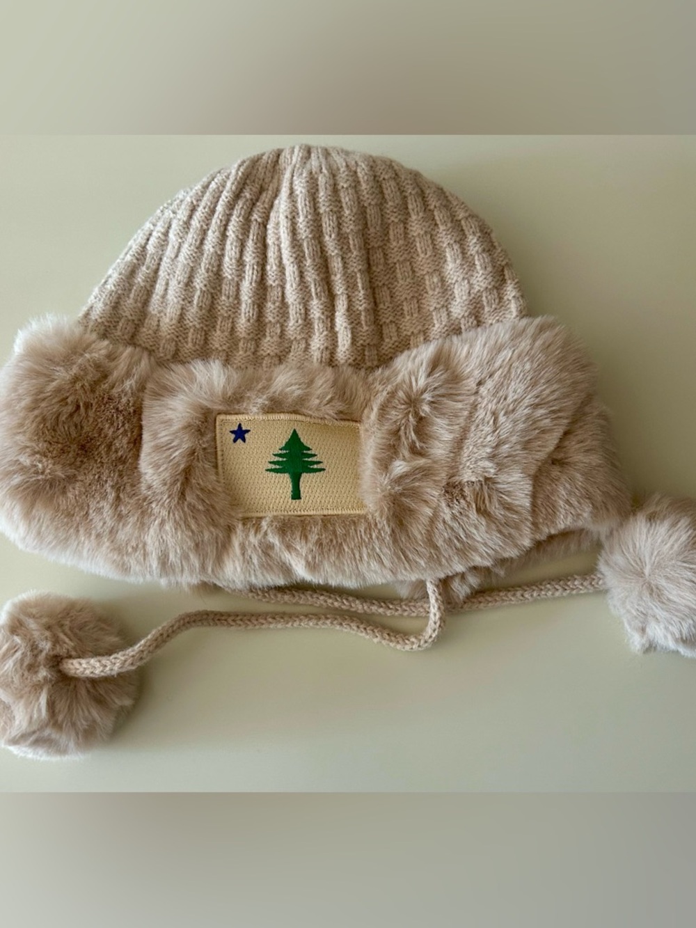 Fleece Lined Faux Fur Hat with Maine State Tree Patch